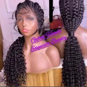 32 inches hand braided natural looking glueless wig. Natural color(1B).